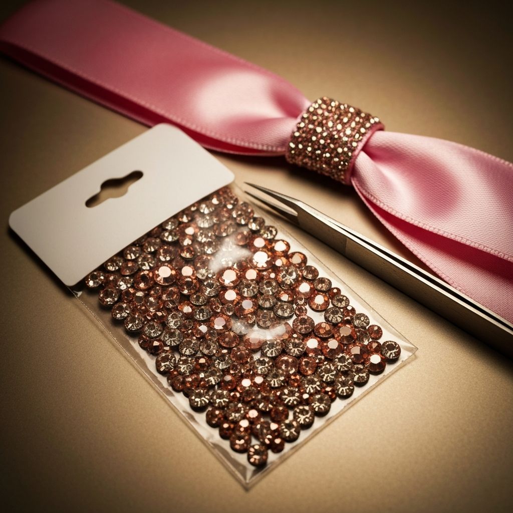 Hand-setting rhinestones on a cheer bow